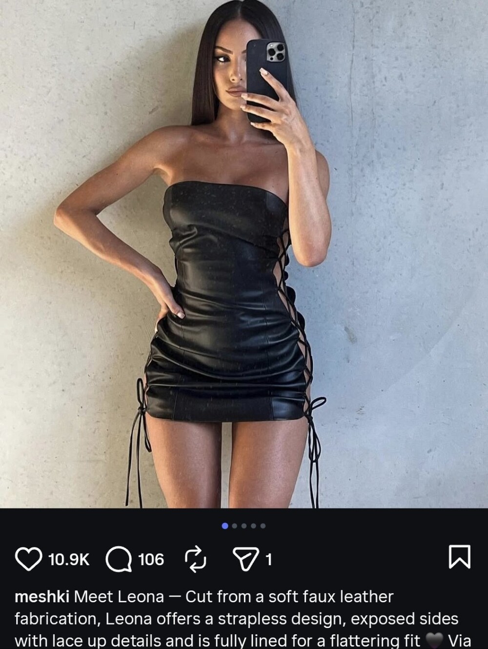 Meshki Faux Leather Tie Up Mini Dress
